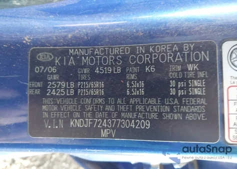 2007 Kia Sportage Lx z USA, uszkodzony, nr VIN KNDJF724377304209